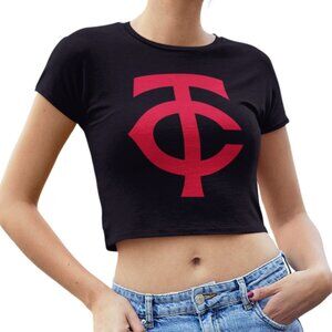 NEW Minnesota Twins TC Team Color Pop Form Fit Crop Top Shirt BLACK